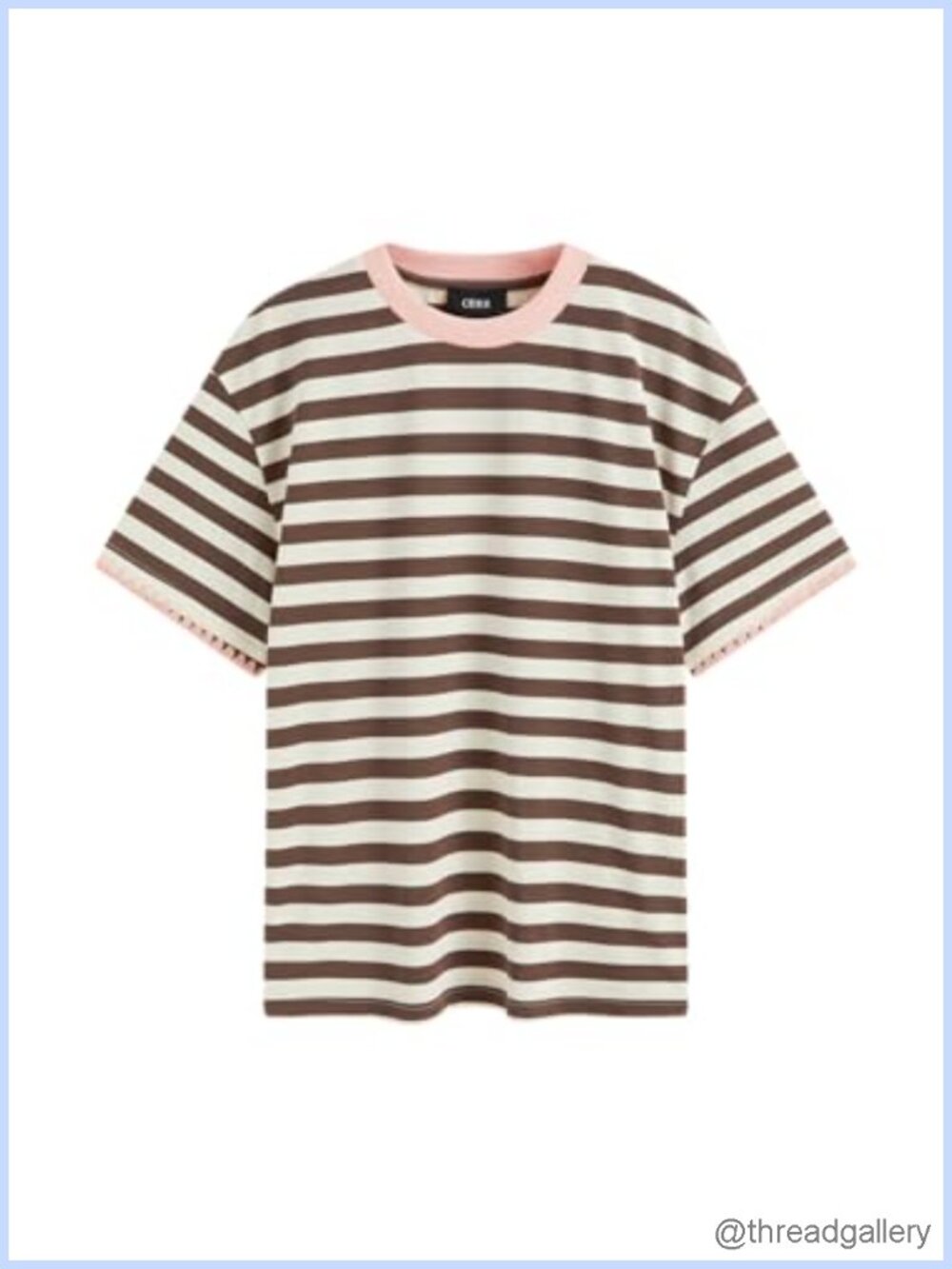 Striped Oversized Loose Crew Neck T-Shirt with Lace Trim Short Sleeve Casual